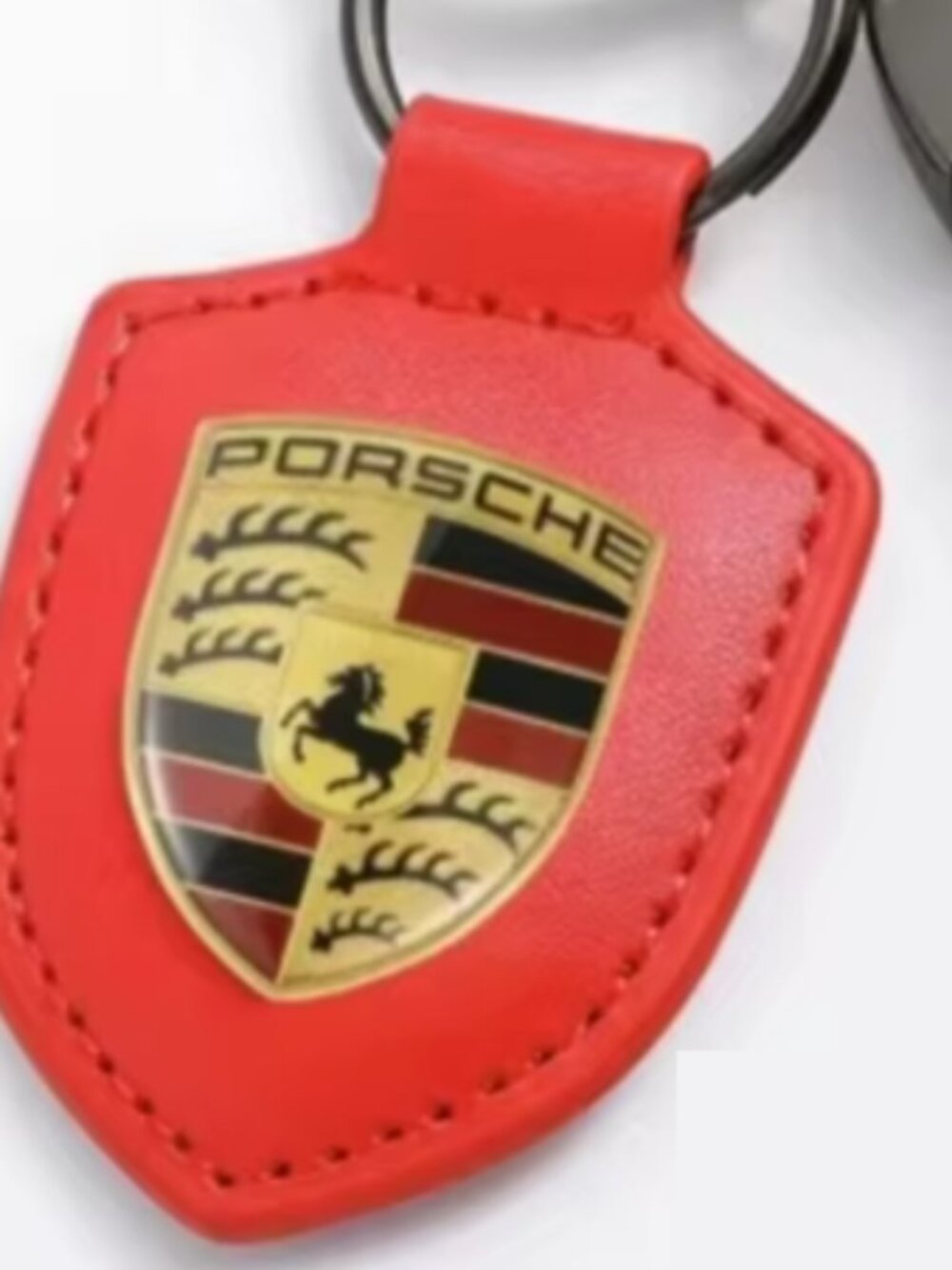 Porsche RED and Gold Keychain Pendant Red Leather Raised Metal Logo. NEW - Picture 3 of 7